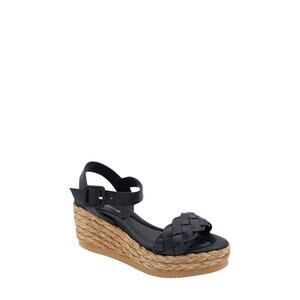 André Assous 'Cecilia' Black Leather Wedge Platform Sandal Size 9